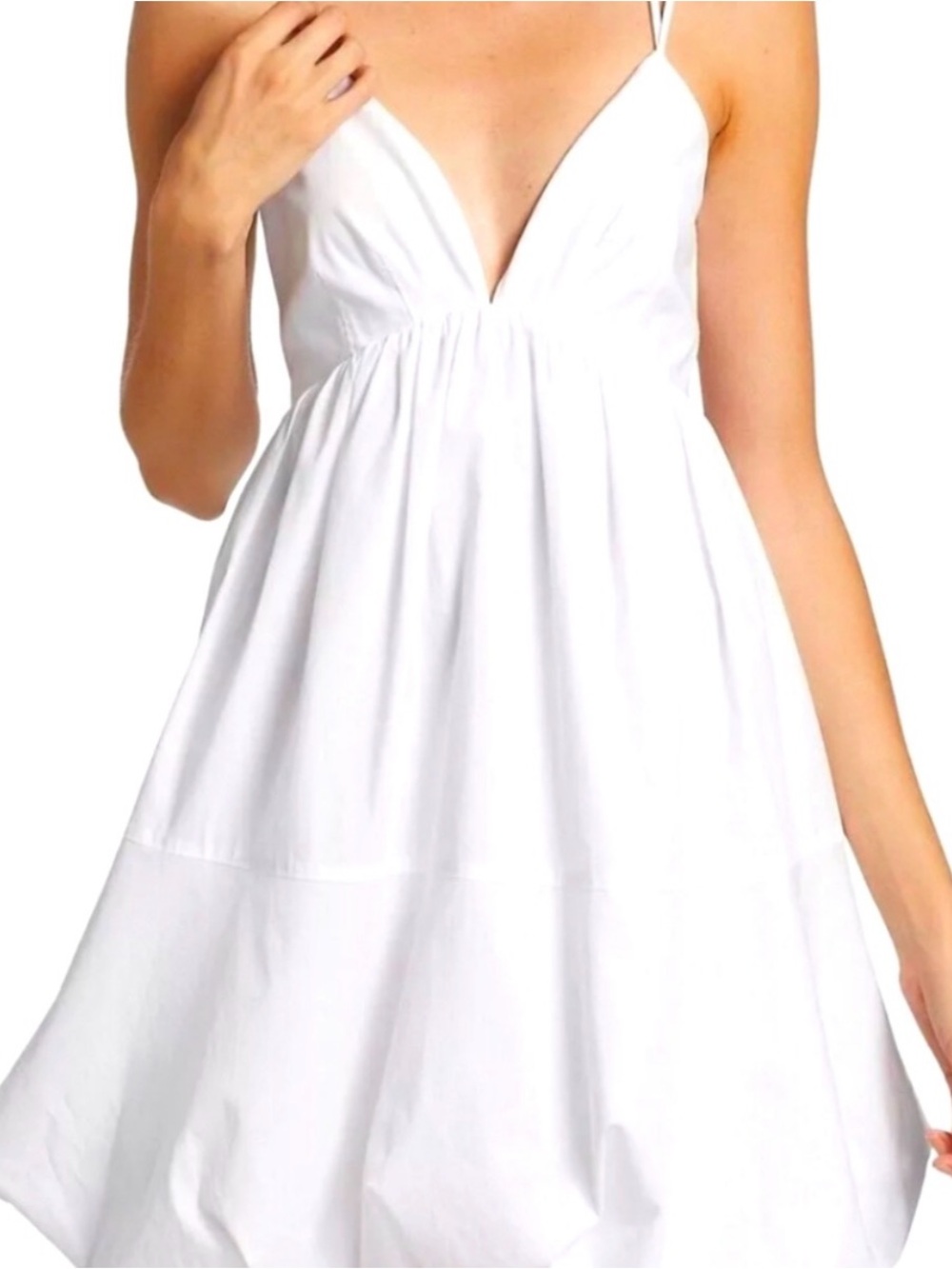 cinq a sept White Mini Dress with Deep V Neck